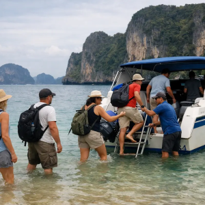 Tourists boarding a boat during a Phuket 7 day itinerary island tour