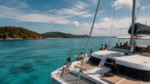 Best relaxed island tours Phuket featuring a calm catamaran experience near Racha Island