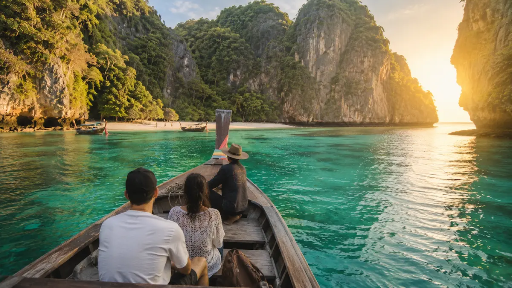 Travellers enjoying a longtail boat island excursion near Phuket, Thailand