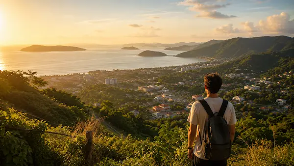 Traveller overlooking Phuket's coastline, hills and local neighbourhoods during a Phuket Beyond The Beaches holiday