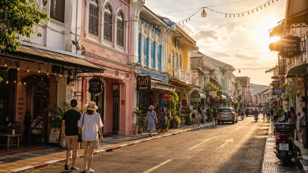 Travellers exploring Phuket Old Town during a short Resurgence Travel Phuket holiday in Thailand