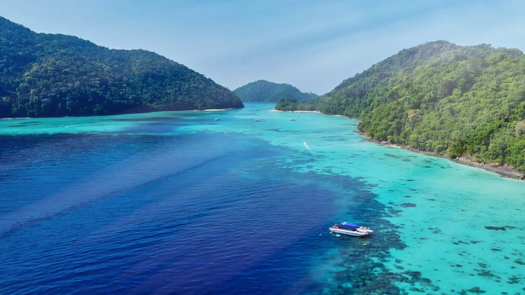Turquoise waters and rainforest-covered islands in Mu Ko Surin National Park, Thailand